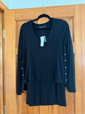 White House Black Market Black Long-Sleeve Layered top with Pearl Buttons